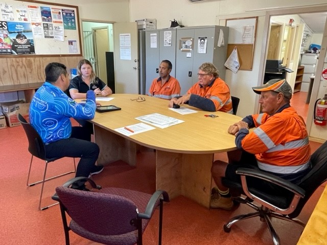 UNGANCO team meeting with site crew in a regional council depot office